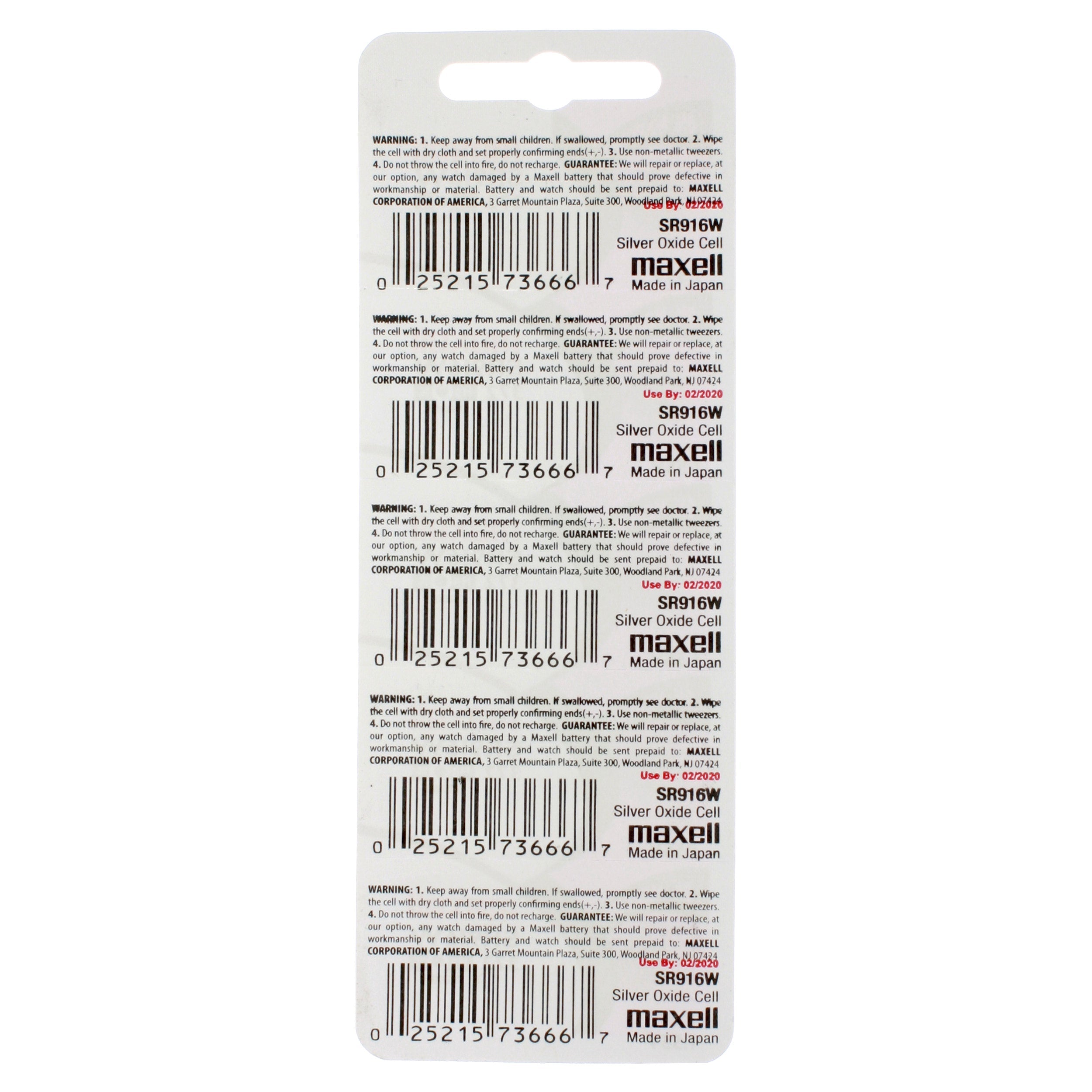Maxell 372 (SR916W) Battery, Pk/5