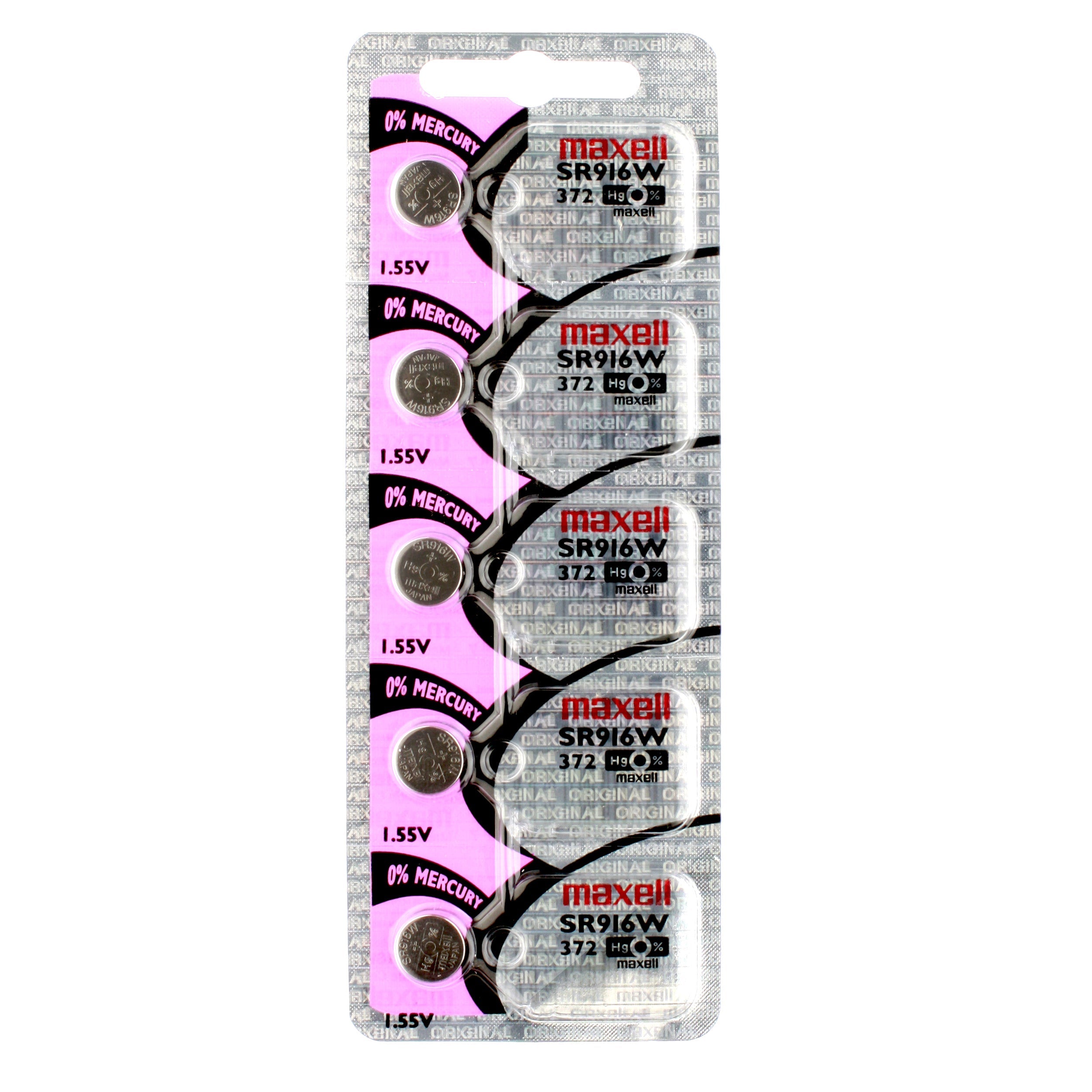 Maxell 372 (SR916W) Battery, Pk/5