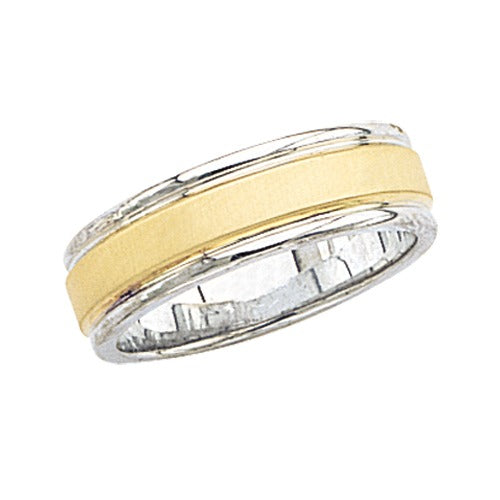 14k Gold 2-Tone Wedding Band w/ Brushed Finish & Milgrain 7 mm Size 10