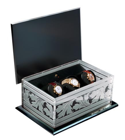 Orbita Artisan "Schlanser" Self-Programming 3-Watch Winder in Genuine Crystal & Gold Case