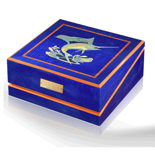 Orbita Artisan "Miniero" Self-Programming 3-Watch Winder in "Blue Marlin" Intarsia Case