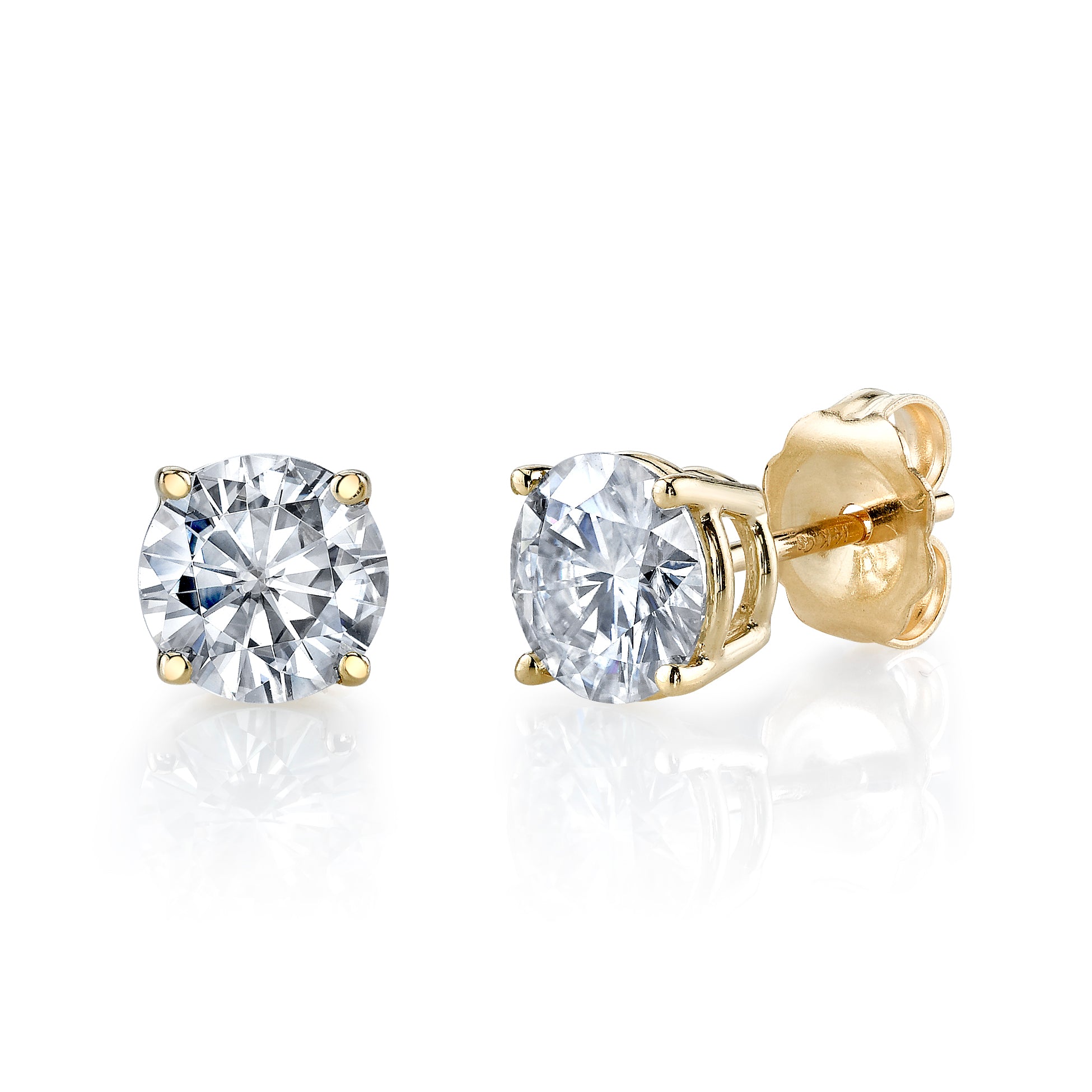 Lab-Created Round Diamond Earring Studs – 4-Prong Double Wire Basket Setting in 14K Gold