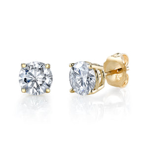 Lab-Created Round Diamond Earring Studs – 4-Prong Double Wire Basket Setting in 14K Gold