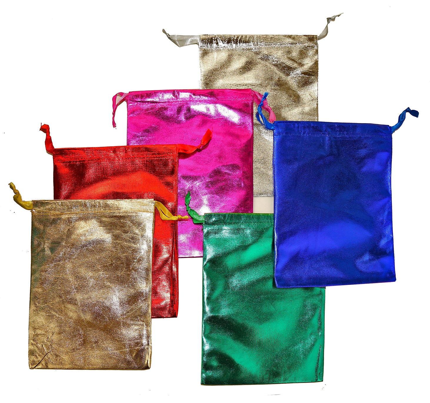 Metallic Drawstring Pouches in Assorted Colors