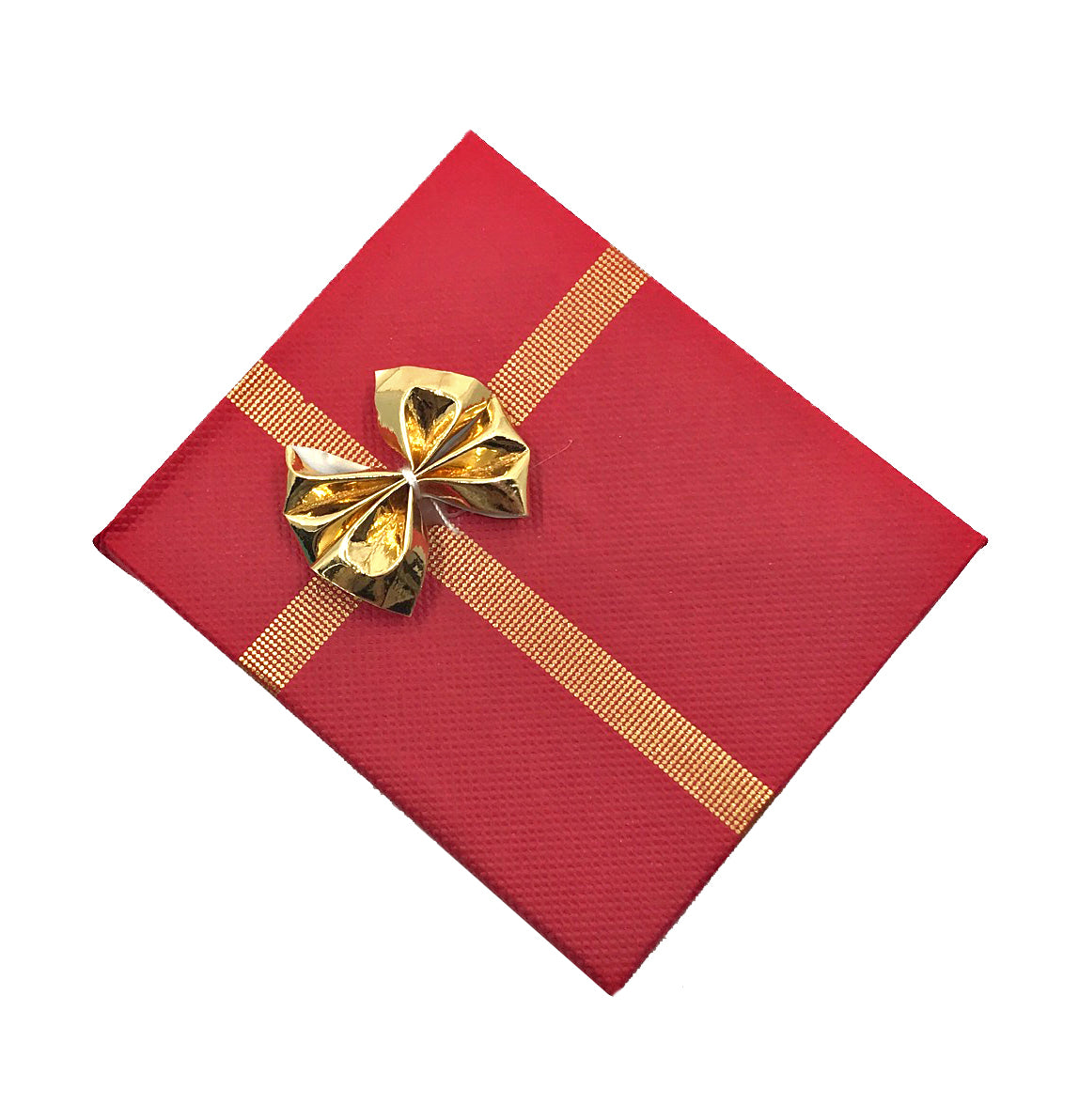 Ribbon Collection Gift Box in Textured Crimson & Gold