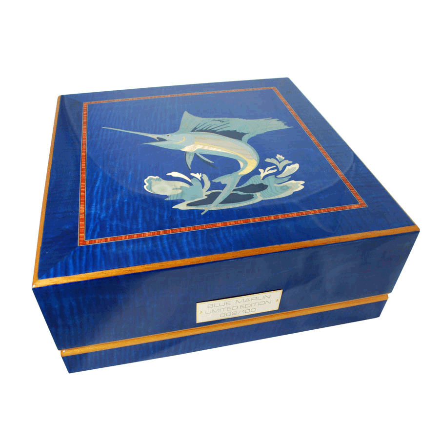 Orbita Artisan "Miniero" Self-Programming 3-Watch Winder in "Blue Marlin" Intarsia Case