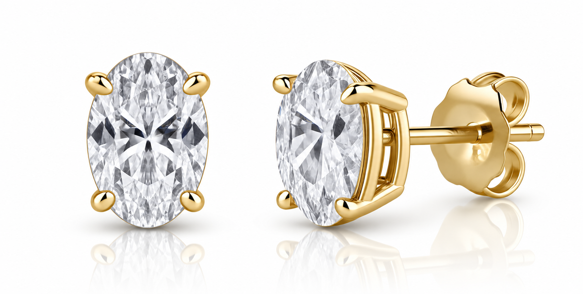 Lab-Created Diamond Oval Shaped Earring Studs with Friction Backs