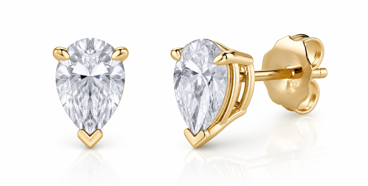Lab-Created Diamond Pear Shaped Earring Studs with Friction Backs