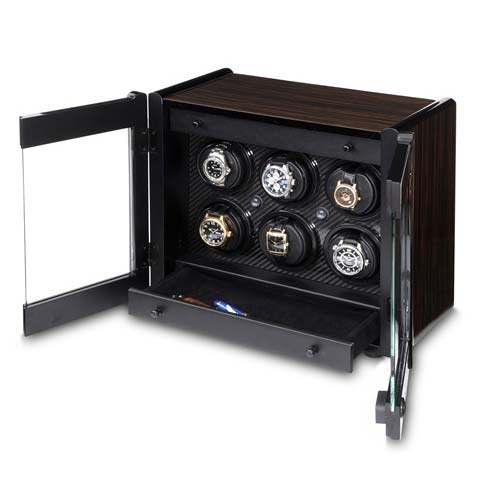 Orbita "Avanti" Self-Programming 6-Watch Winder in Macassar Ebony & Carbon Fiber