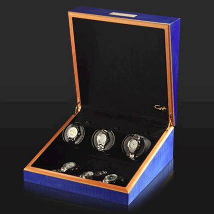 Orbita Artisan "Miniero" Self-Programming 3-Watch Winder in "Blue Marlin" Intarsia Case