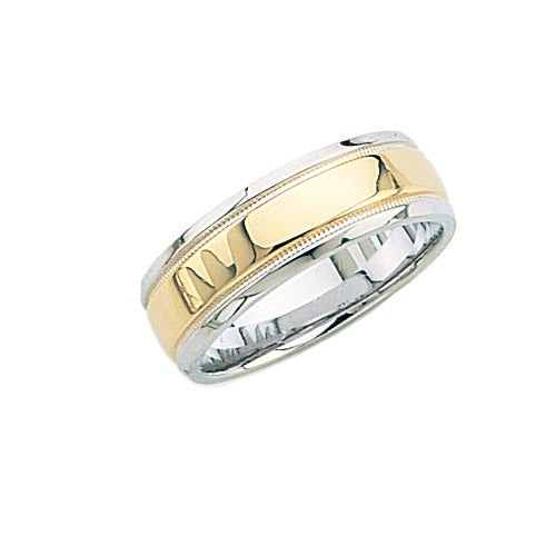 14k 2-Tone Gold Wedding Band w/ Milgrain 7 mm