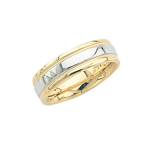 14k 2-Tone Gold Wedding Band w/ Milgrain 7 mm