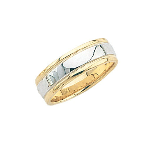 14k 2-Tone Gold Wedding Band w/ Milgrain 7 mm