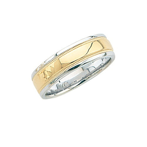 14k 2-Tone Gold Wedding Band w/ Milgrain 7 mm