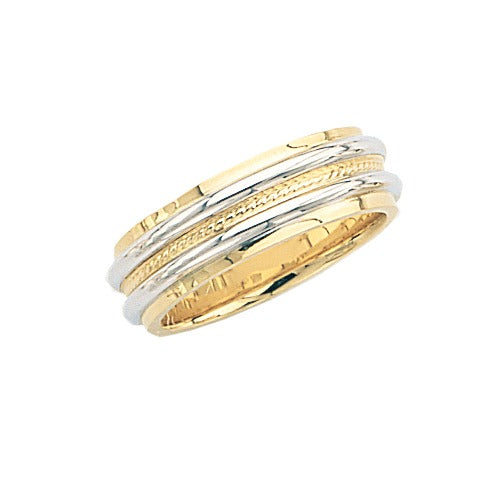 14k 2-Tone Gold Wedding Band w/ Milgrain Center 7mm