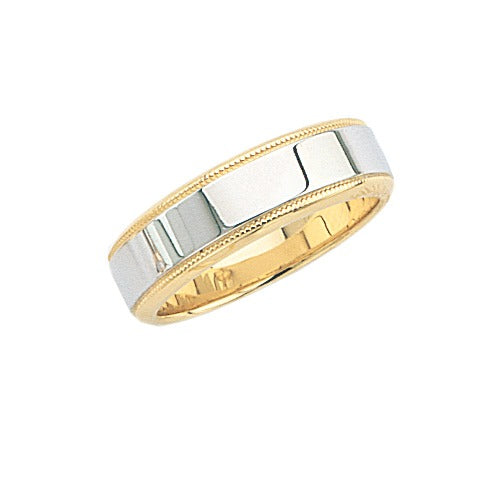 14k 2-Tone Gold Wedding Band w/ Milgrain Edge 7 mm