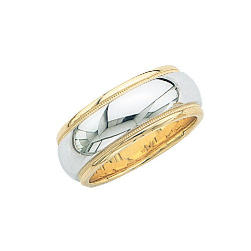 14k Gold 2-Tone Wedding Band w/ Milgrain 8.5 mm Size 10