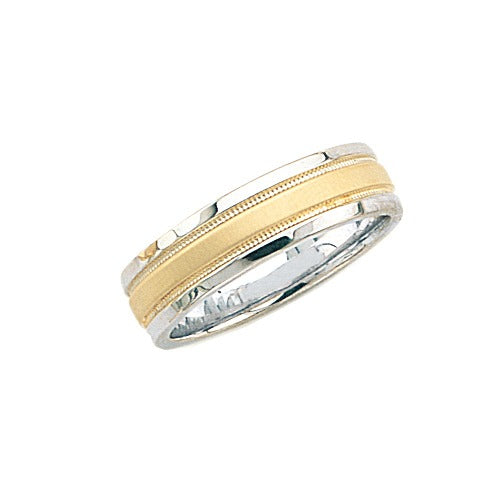 14K Gold 2-Tone Wedding Band w/ Brushed & Milgrain Center 6 mm