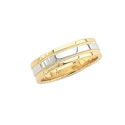 14K Gold 2-Tone Wedding Band w/ Milgrain Center 6 mm Size 10