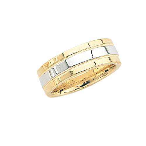 14K Gold 2-Tone Wedding Band w/ Milgrain Center 7 mm Size 10