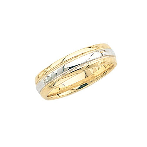 14K Gold 2-Tone Wedding Band w/ Milgrain Center 6mm Size 8