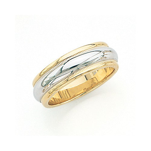 14k Gold 2-Tone Wedding Band w/ Milgrain 7 mm Size 10