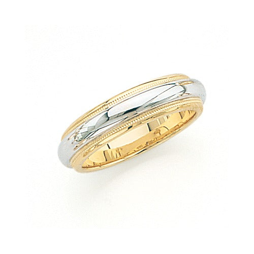 14k Gold 2-Tone Wedding Band w/ Milgrain 6 mm Size 10