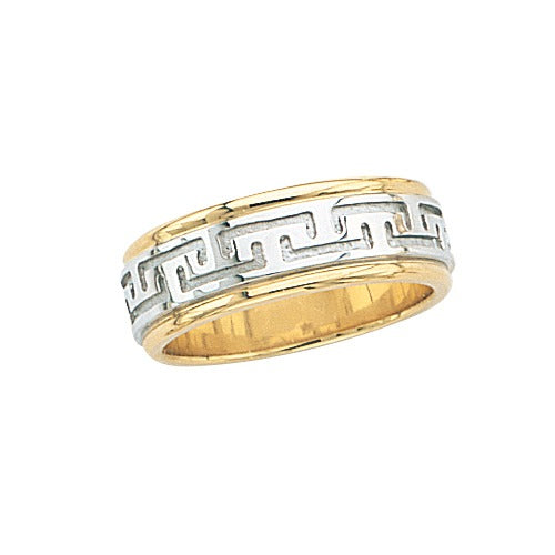 14k Gold 2-Tone Wedding Band w/ Maze Design 7 mm Size 10