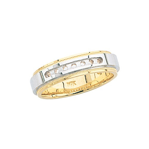 14k Gold 2-Tone 7 mm Wedding Band Mounting for 7 Stones Size 10