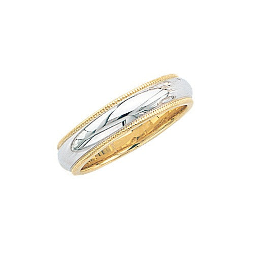 14k Gold 2-Tone Wedding Band w/ Milgrain 5 mm Size 10