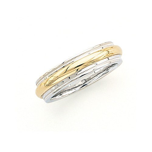 14k Gold 2-Tone Wedding Band w/ Milgrain 6 mm Size 10