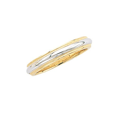 14k Gold 2-Tone Wedding Band w/ Milgrain 4 mm Size 10