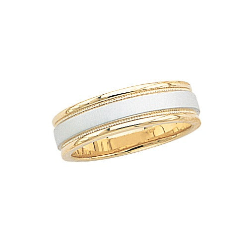 14k Gold 2-Tone Wedding Band w/ Brushed Finish & Milgrain 7 mm Size 7