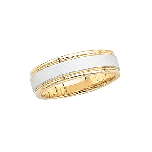 14k Gold 2-Tone Wedding Band w/ Brushed Finish 7 mm Size 10