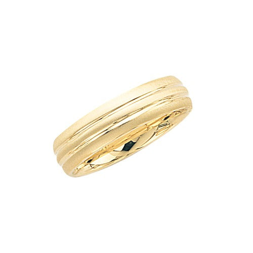 14K Yellow Gold Wedding Band w Alternating Brushed & Shiny Finish 6 mm Size 6