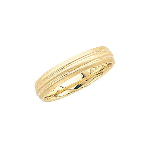 14K Yellow Gold Wedding Band w Brushed Sides & Shiny Center 6 mm Size 4