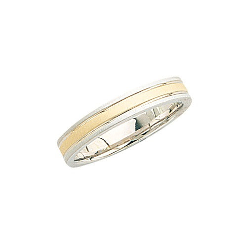 14K 2-Tone Wedding Band w/ Brushed Design 4 mm Size 10