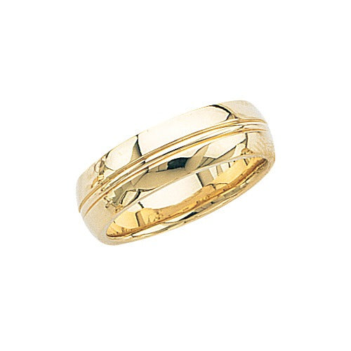 14k Yellow Gold Wedding Band w High Polish & Milgrain Center 7 mm Size 10