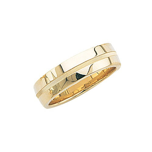 14k Yellow Gold Wedding Band w High Polish & Milgrain Center 6 mm Size 6.5