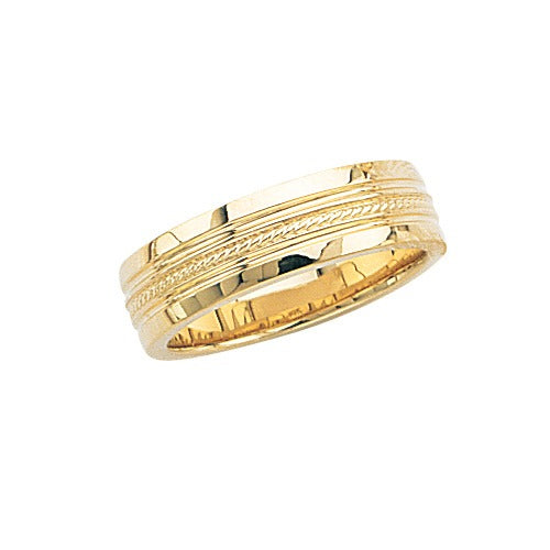 14k Yellow Gold Wedding Band w High Polish & Double Milgrain Center 7 mm Size 7