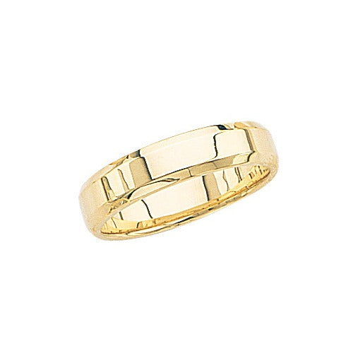 14k Yellow Gold Wedding Band w/ Beveled Edges 5 mm Size 9