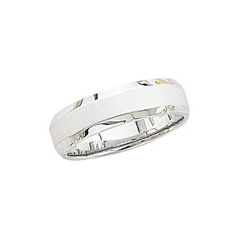 14k White Gold Wedding Band w/ Brushed Center & Beveled Edges 6 mm Size 9