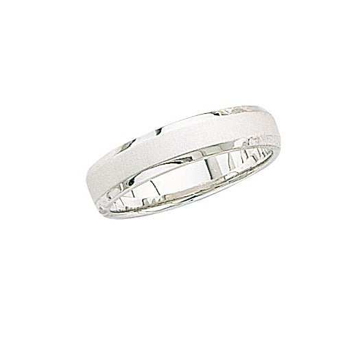 14k White Gold Wedding Band w/ Brushed Center & Beveled Edges 5 mm Size 9