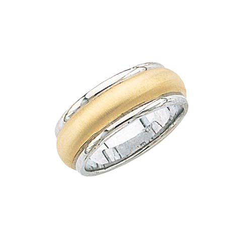 14k White Gold Wedding Band w/ Brushed Center & Milgrain 8 mm Size 9