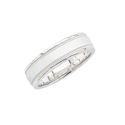 14k White Wedding Band w/ Brushed Finish 6 mm Size 9