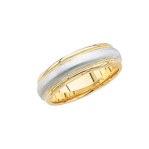 14k White Gold Wedding Band w/ Brushed Center & Milgrain 7 mm Size 9