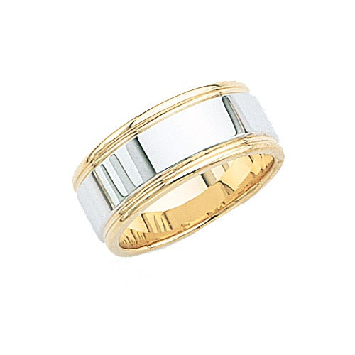 14k 2-Tone Gold Wedding Band w/ Milgrain & Brushed Center 8.5 mm Size 10