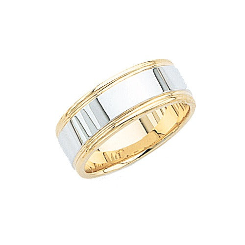 14k 2-Tone Gold Wedding Band w/ Milgrain 8 mm Size 10