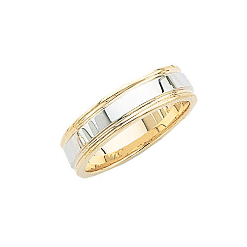 14k 2-Tone Gold Wedding Band w/ Milgrain 6 mm Size 10