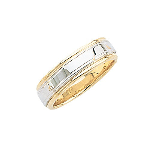 14k 2-Tone Gold Wedding Band w/ Light Milgrain 7 mm Size 10